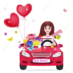 Gif animé joyeuse Saint Valentin voiture